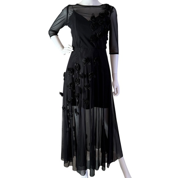 Nostalgia Dresses & Skirts - Vtg 90s Maxi Dress Mesh Beaded Flowers Practical Magic Whimsigoth Dark Romance